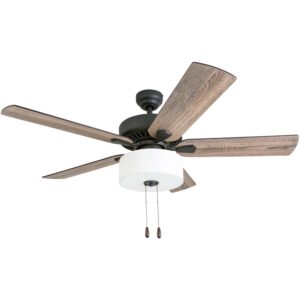 Prominence Home Canoe Ridge 52" Bronze Farmhouse Ceiling Fan with 5 Blades, Linen Drum Shade, Pull Chains & Reverse Airflow