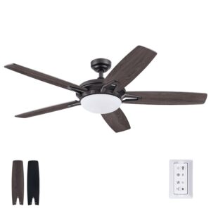 Prominence Home Clancy 52" Matte Black Indoor Ceiling Fan with Light, 5 Blades, Remote & Reverse Airflow
