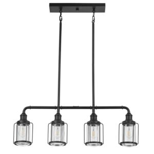 Prominence Home Lincoln Woods Industrial 4 Light Matte Black LED Pendant Light with Clear Glass Shades