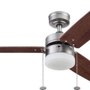 Prominence Home Reston 42" Pewter Modern Small Room Ceiling Fan with 3 Blades, LED Light Kit, Pull Chains & Reverse Airflow