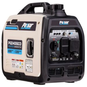 Pulsar PGD40ISCO 4000W Super Quiet Gasoline-Powered Portable Inverter Generator with Recoil Start, CO Shutdown, and 4.5-Hour Runtime