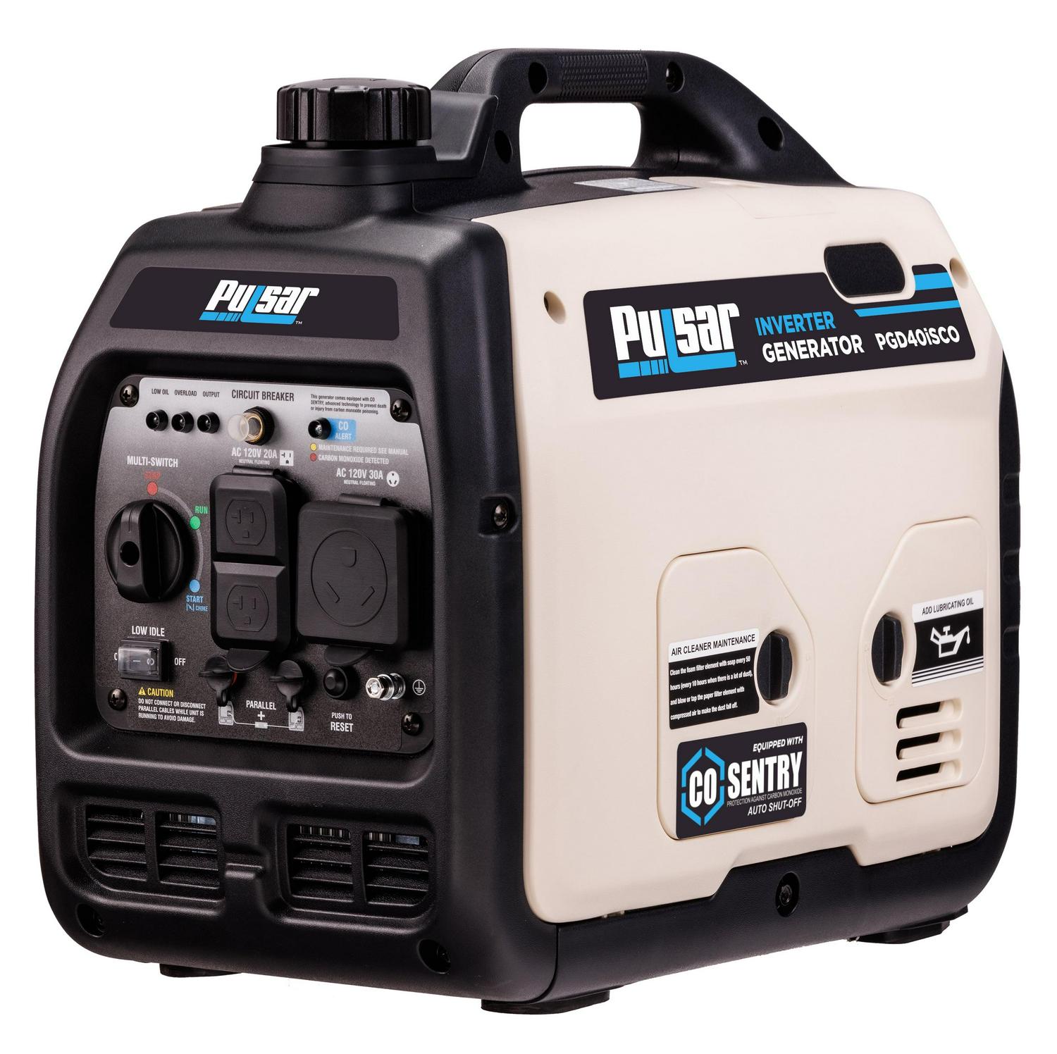 Pulsar PGD40ISCO 4000W Super Quiet Gasoline-Powered Portable Inverter Generator with Recoil Start, CO Shutdown, and 4.5-Hour Runtime - Image 3