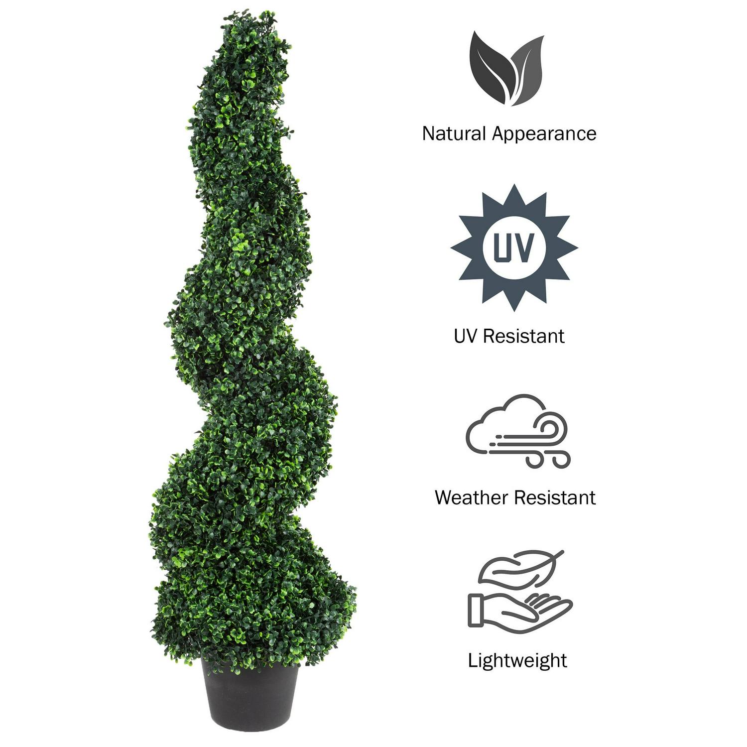 Pure Garden Faux Tree - 50-Inch Spiral Boxwood Plant for Indoors and Out - Image 3