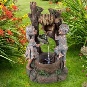 Pure Garden Polyresin Boy and Girl Outdoor Water Fountain (Antique Bronze)