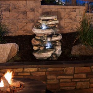 Pure Garden 3-Tier Outdoor Water Fountain with Lights - 25.5” LED Fountain