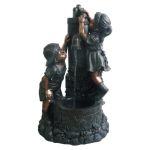 Pure Garden Polyresin Boy and Girl Outdoor Water Fountain (Antique Bronze)