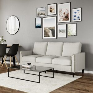 DHP Dallas Sofa with Nailhead Trim, Modern Couch, Gray Linen