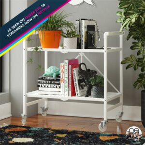 COSCO Slatted Folding Serving Cart, Indoor/Outdoor, Classic White