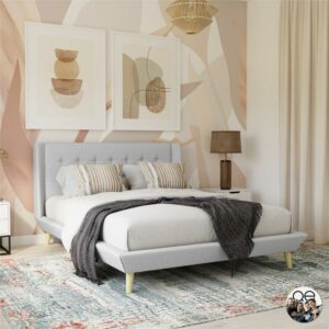 DHP Aliyah Upholstered Bed with Low Profile Platform Frame, Queen, Light Gray Linen