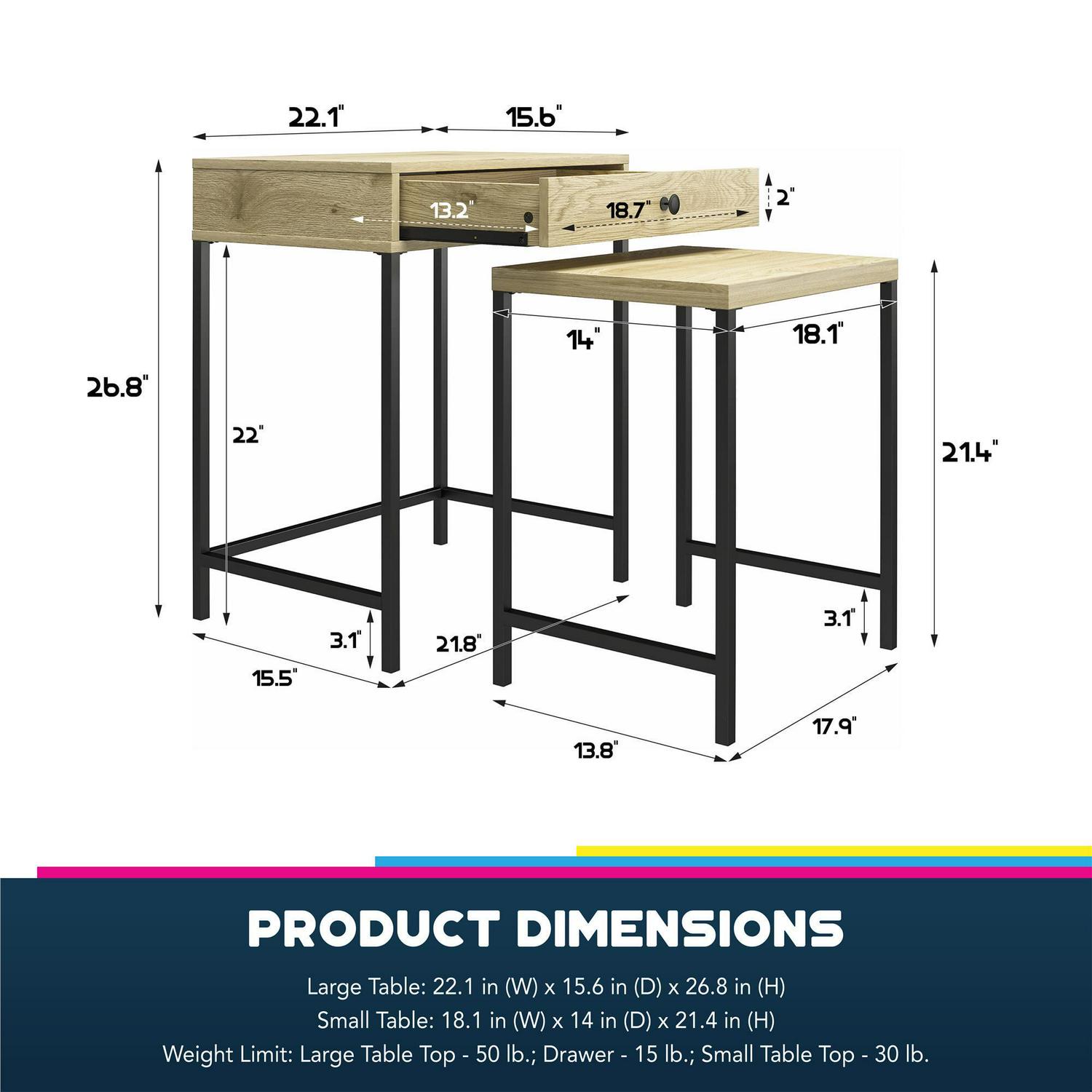 Ameriwood Home Brookville Nesting Side Tables, Natural - Image 7