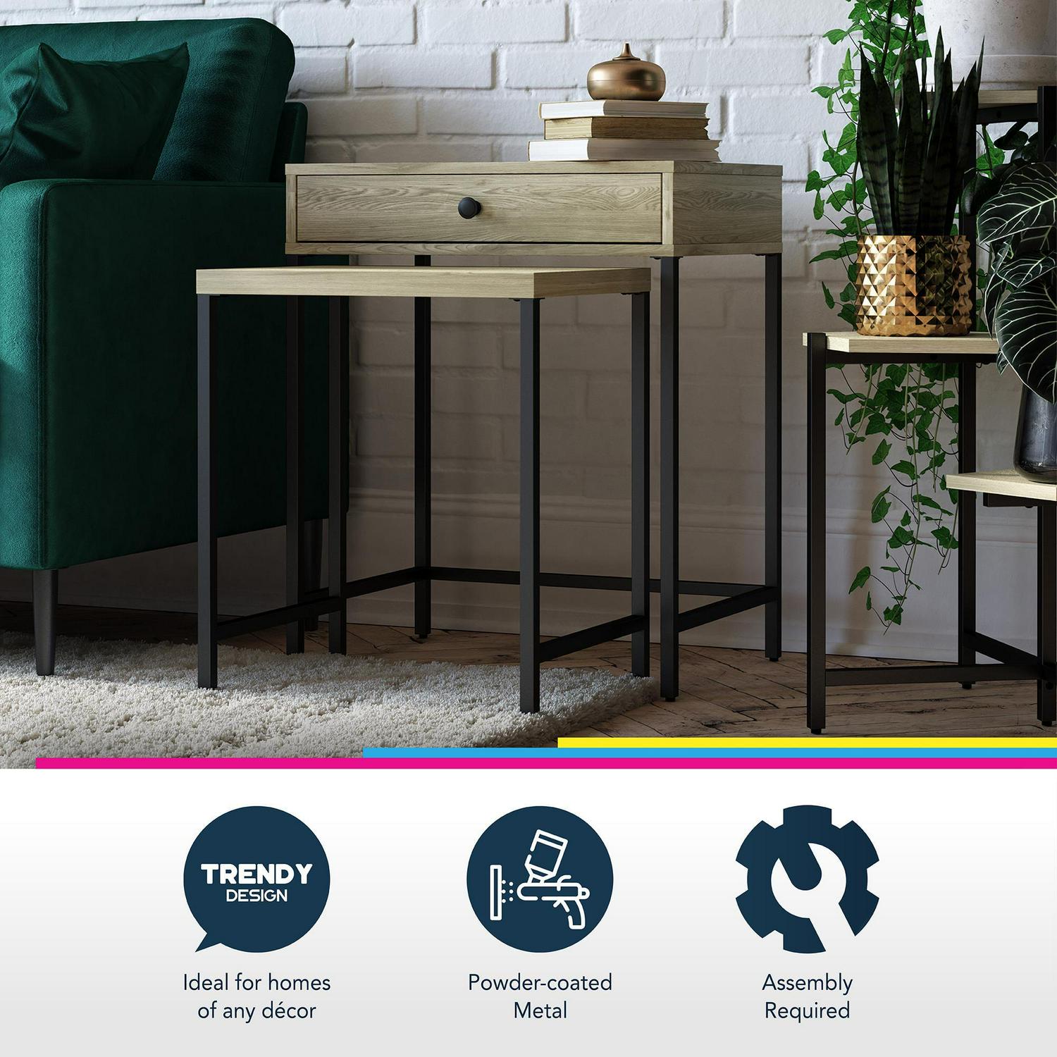 Ameriwood Home Brookville Nesting Side Tables, Natural - Image 6