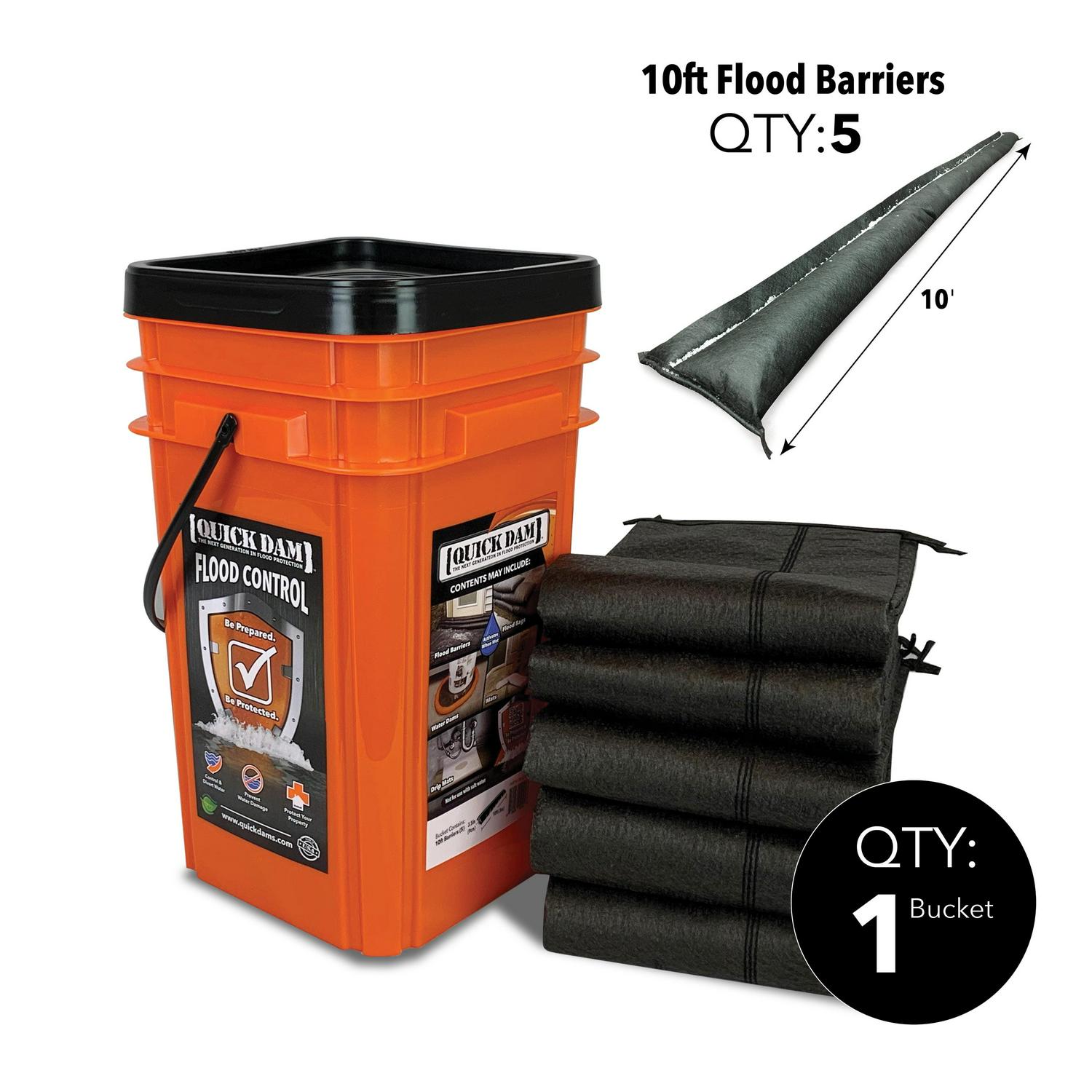 Quick Dam Grab and Go Flood Kit, 5-Count, 10ft Flood Barriers in Bucket - Image 4