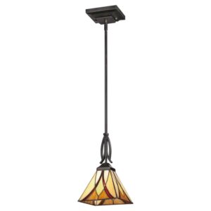 Quoizel TFAS1507VA Asheville Tiffany Glass Mini Pendant Lighting, 1-Light, 100 Watts, Valiant Bronze (12" H x 7" W)