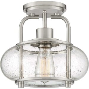 Quoizel Lighting Trilogy - One Light Semi-Flush Mount, Brushed Nickel Finish with Clear Seedy Glass