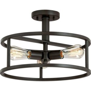 Quoizel NHR1715WT New Harbor 15" 3-Light Semi-Flush Mount in Western Bronze