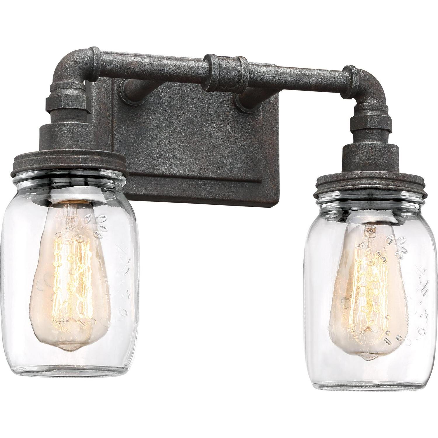 Quoizel SQR8602RK Squire 14" 2-Light Clear Glass Bath Vanity in Rustic Black - Image 2