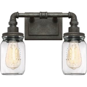 Quoizel SQR8602RK Squire 14" 2-Light Clear Glass Bath Vanity in Rustic Black
