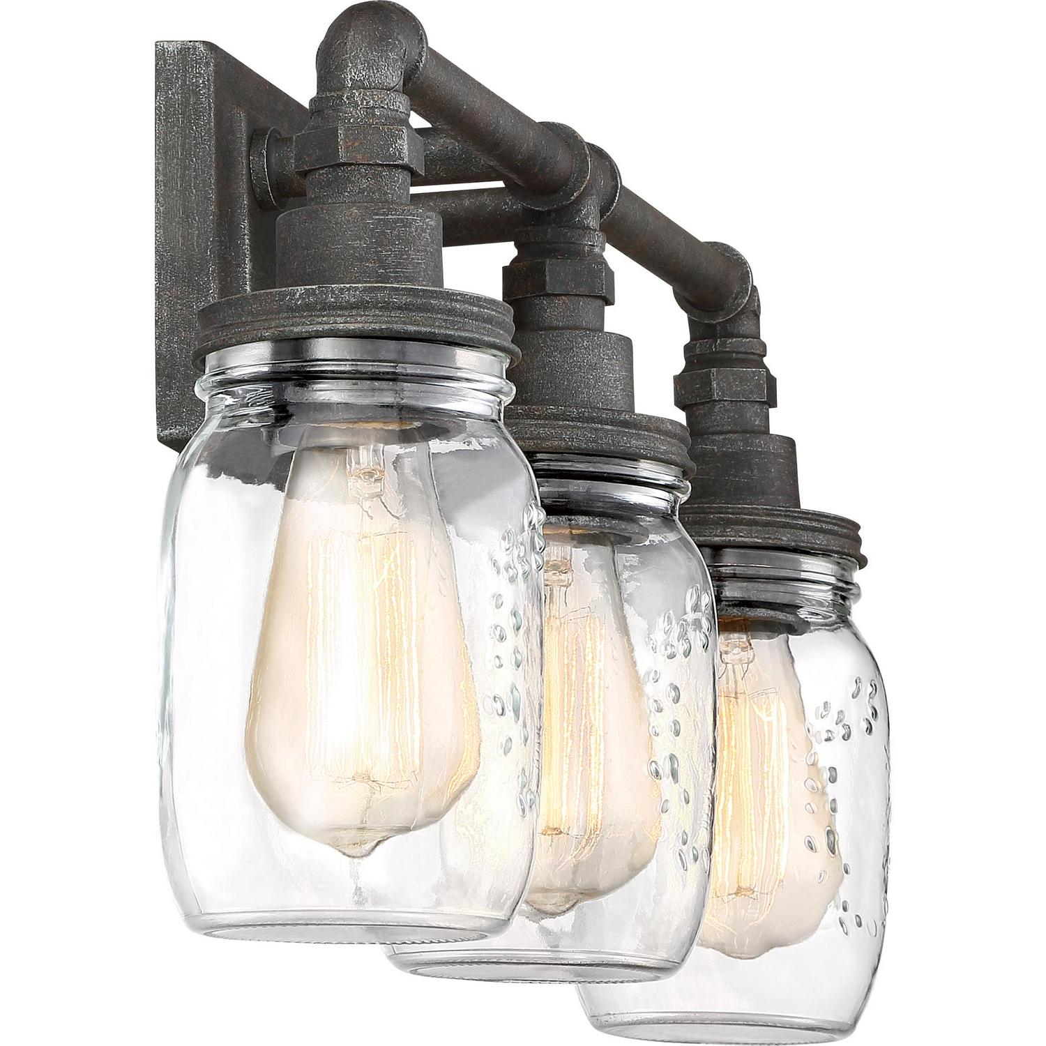 Quoizel SQR8603RK Squire 21.5" 3-Light Clear Glass Bath Vanity in Rustic Black - Image 4