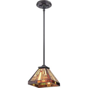 Quoizel TFST1508VB Stephen Tiffany Mini Pendant Ceiling Lighting, 1-Light, 100 Watt, Vintage Bronze (7"H x 8"W)