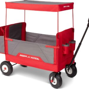 Radio Flyer, 3-in-1 All-Terrain EZ Fold Wagon with Canopy, Red and Gray, Air Tires