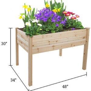 Raised Fir Wood Garden Planter - 48"L x 34"W x 30"H - Tool Free Assembly