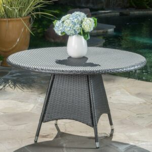 Noble House Ramsey 46.50" Iron Round Outdoor Dining Table, Gray