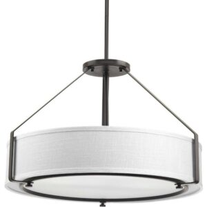 Progress Lighting, Ratio Collection, 4-Light Pendant, Brushed Nickel, White Linen Drum Shade