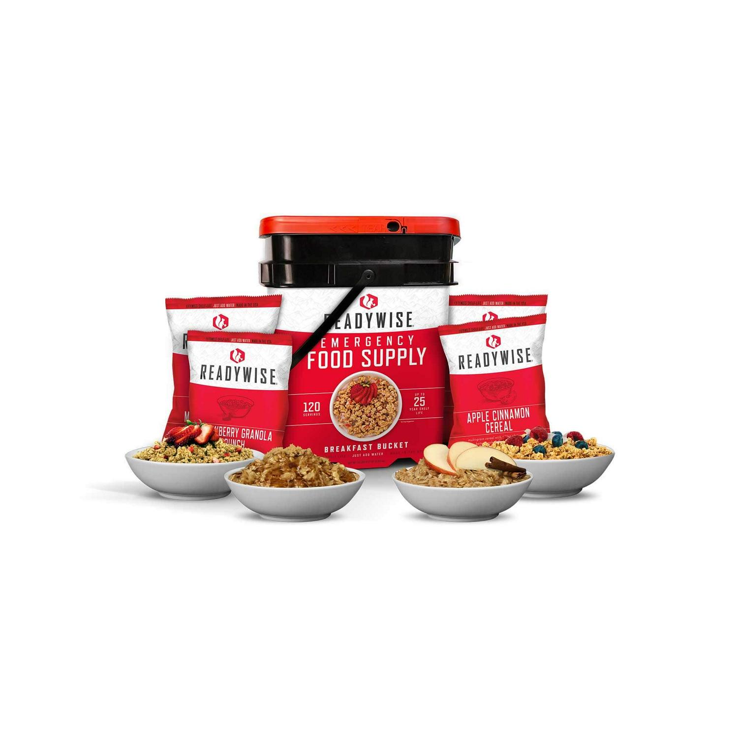 ReadyWise 120 Serving Freeze Dried Breakfast Bucket, Emergency Food