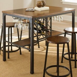 Steve Silver Rebecca 60" Industrial Rectangle Patio Bar Table with Wine Storage, Weathered Catalpa