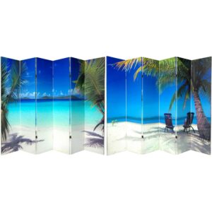 Oriental Furniture 6 ft. Tall Double Sided Beach Canvas Room Divider - 6 Panel