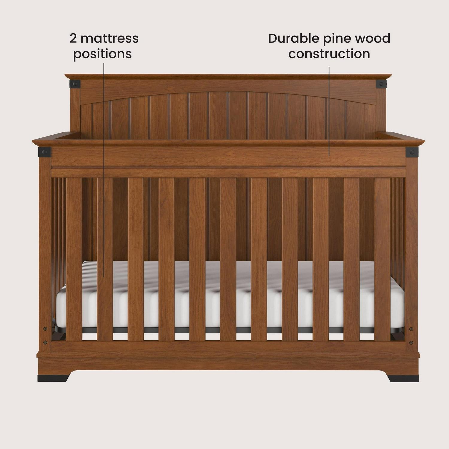 Child Craft Redmond 4-in-1 Full Panel Convertible Crib, Rustic Metal Detail, 2 Mattress Heights, Coach Cherry - Image 5