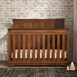 Child Craft Redmond 4-in-1 Full Panel Convertible Crib, Rustic Metal Detail, 2 Mattress Heights, Coach Cherry