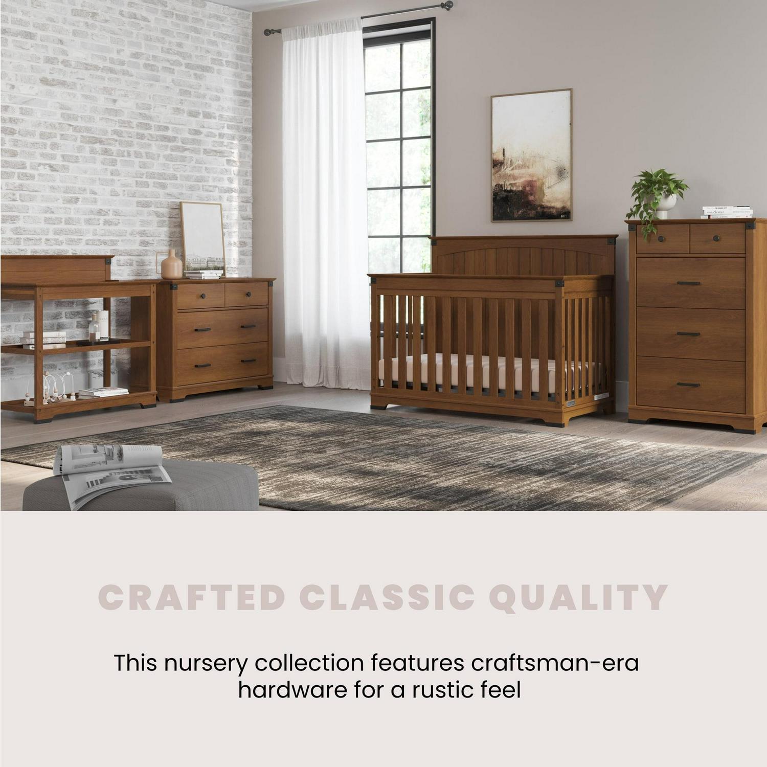 Child Craft Redmond 4-in-1 Full Panel Convertible Crib, Rustic Metal Detail, 2 Mattress Heights, Coach Cherry - Image 8