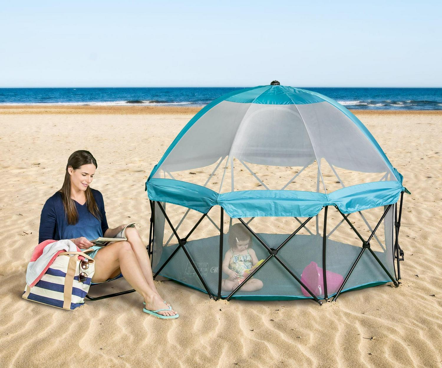 Regalo My Play 8 Panel Foldable and Portable Play Yard with Full UV Canopy, Teal - Image 3