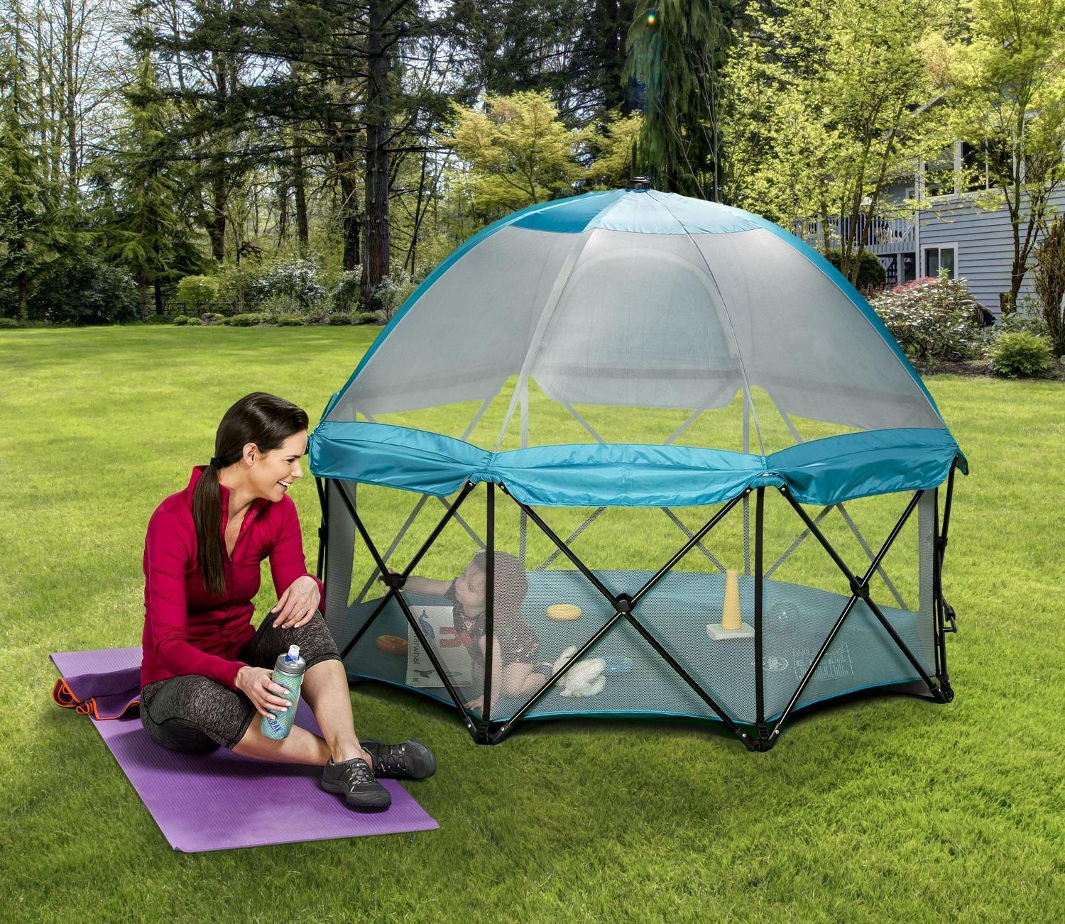 Regalo My Play 8 Panel Foldable and Portable Play Yard with Full UV Canopy, Teal - Image 6