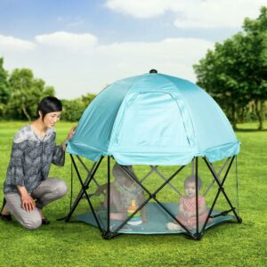 Open Box Regalo 6 Panel My Play Deluxe Portable Foldable Play Yard with Canopy