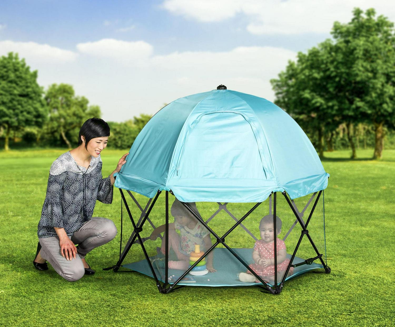 Open Box Regalo 6 Panel My Play Deluxe Portable Foldable Play Yard with Canopy