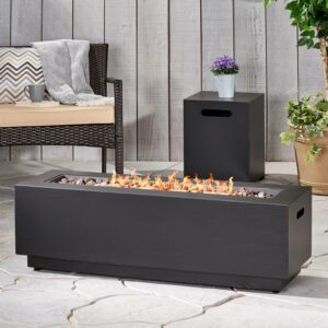 Noble House Wellington Rectangular Fire Pit with Tank Holder in Brushed Brown