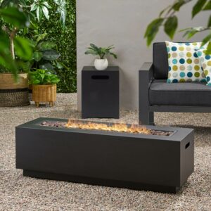 Reign Outdoor Rectangular Iron Gas Fire Pit , Dark Grey