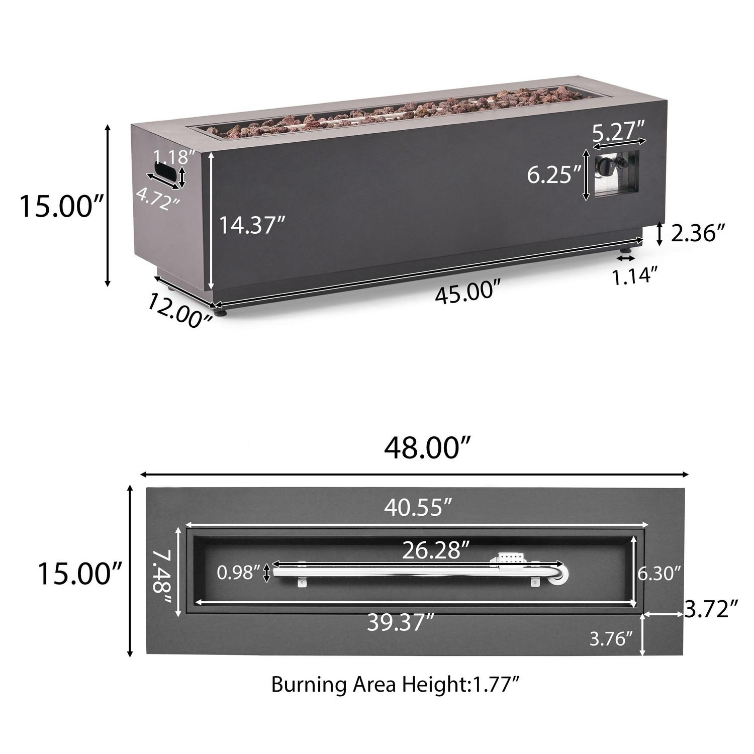 Reign Outdoor Rectangular Iron Gas Fire Pit , Dark Grey - Image 4