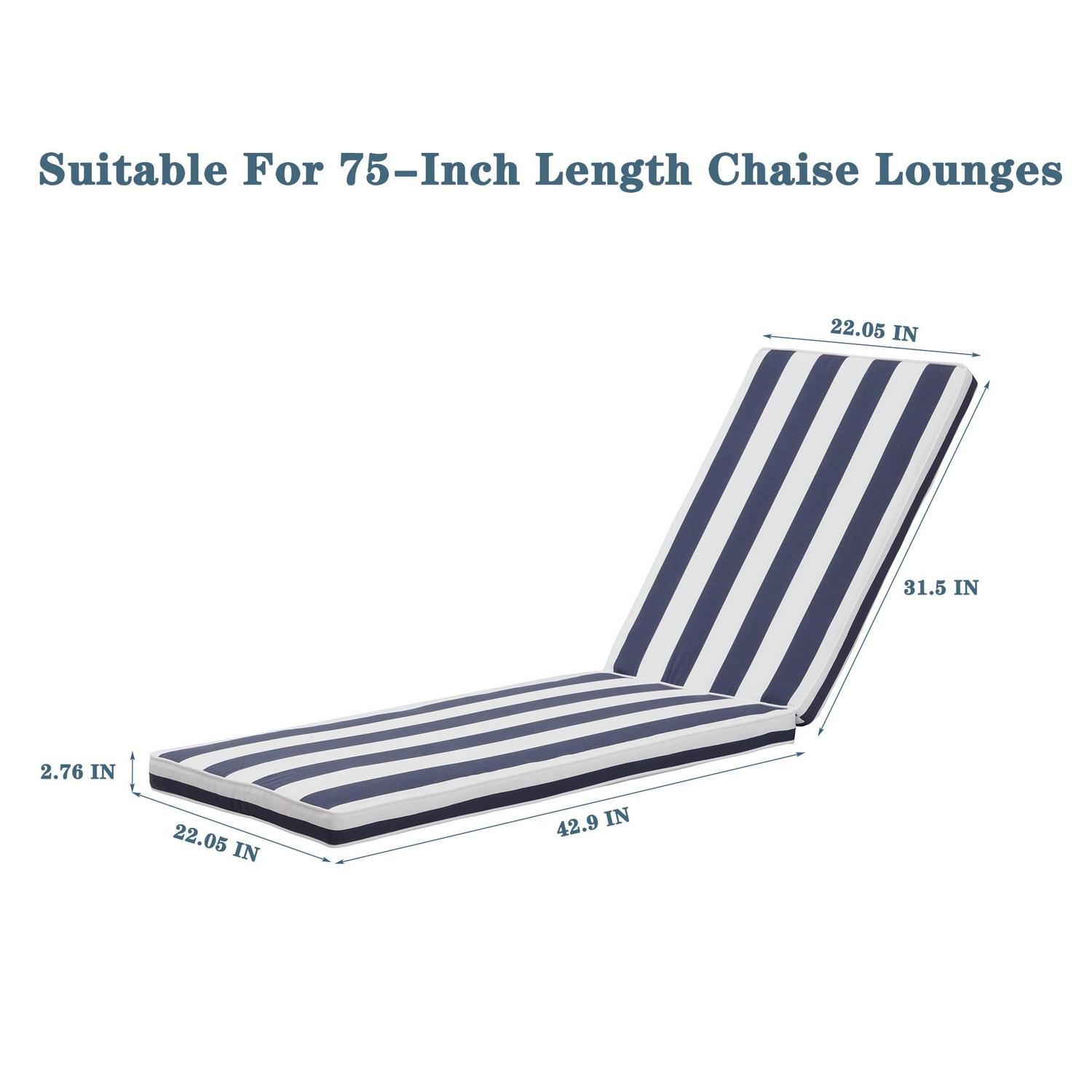 EDOEMSE 2PCS Set Outdoor Lounge Chair Cushion Replacement Patio Funiture Seat Cushion Chaise Lounge Cushion,Blue and White Stripes - Image 6