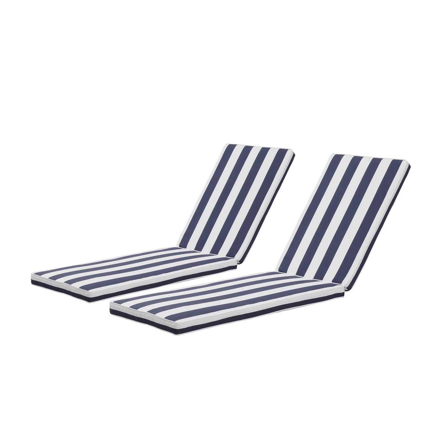 EDOEMSE 2PCS Set Outdoor Lounge Chair Cushion Replacement Patio Funiture Seat Cushion Chaise Lounge Cushion,Blue and White Stripes