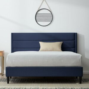 Rest Haven Renton Upholstered Channeled Platform Bed, Queen, Blue
