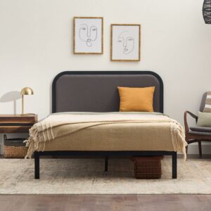 Rest Haven Salem Metal Platform Bed with Rounded Upholstered Headboard, Twin, Charcoal