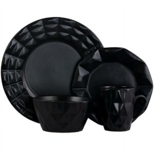 Retro Chic 16-Piece Glazed Dinnerware Set in Black