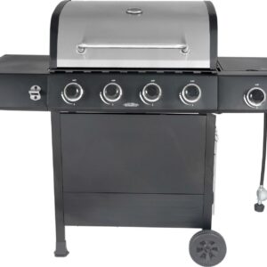 RevoAce 4-Burner Propane Gas Grill with Side Burner, Stainless Steel & Black, New