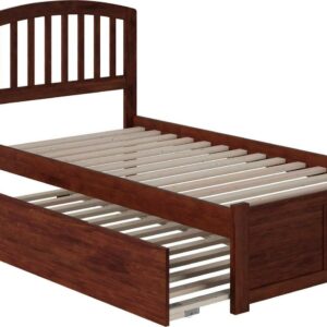 Richmond Twin Platform Bed with Flat Panel Foot Board and Twin Size Urban Trundle Bed in Walnut