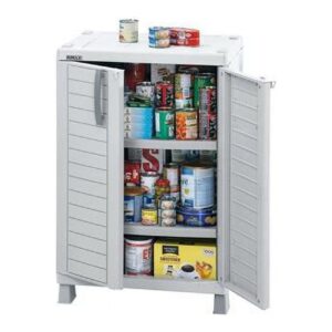 Rimax Plastic Resin 2-Shelf Kitchen Storage Cabinet 26"W, Light Grey