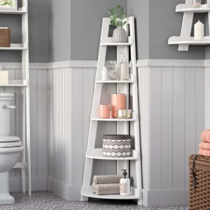 RiverRidge Amery 5-Tier Tall Corner Storage Ladder Shelf Tower with Display Shelves- White