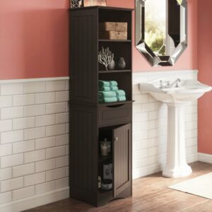 RiverRidge Ashland Tall Bathroom Storage Linen Cabinet and Organizer with Drawer and Shelves - Espresso